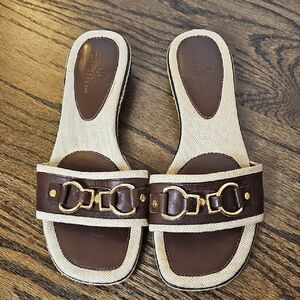 Cole Haan Brown and Gold Slide Sandals